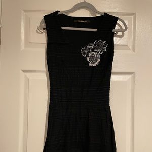 Desigual A-line dress - black w/white floral appliqué  size S - bought in Prague